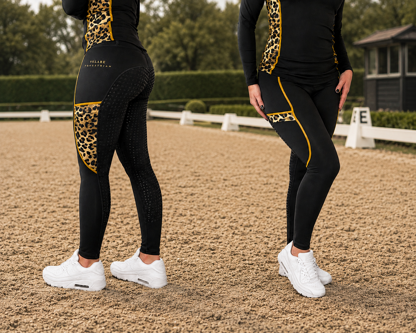 Leopard Riding Leggings - Black with Brown Leopard Print
